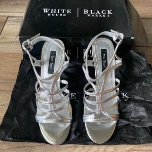 White house, black market, silver Liliana, 4 inch heels, size 9, new with box